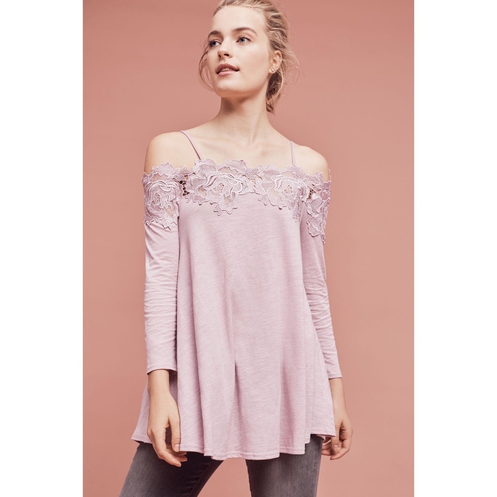 NWT Anthropologie Lace Cold Shoulder Top